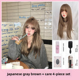 Load image into Gallery viewer, Wig female full headgear daily long straight hair seamless invisible gray brown high-level long hair Korean square round face natural style