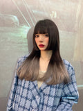 Load image into Gallery viewer, Daily princess cut wig female medium long hair jk wig antique cos female black long straight gradual change highlights full headgear