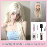 Load image into Gallery viewer, Moonlight White Cool White Gold Wig Women's High Level Long Straight Hair Air Bangs Sweet Girl Wind Natural Wig Cover