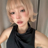 Load image into Gallery viewer, Wig female short hair natural age reduction hair tail eversion curly hair white gold air bangs Bobo head simulation full headgear