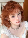 Load image into Gallery viewer, Japanese orange wig short hair doll Internet celebrity retro roll bangs wool roll wig COS