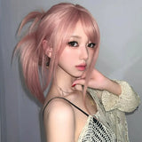 Load image into Gallery viewer, Pink wig long hair Giselle cos daily lolita grapefruit powder long straight hair natural simulation wig cover