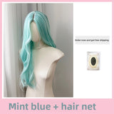 Load image into Gallery viewer, Mint blue wig female full head cover forehead lace eight-character bangs trendy long straight hair long hair universal cos