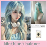Load image into Gallery viewer, Forehead lace Internet celebrity mint blue wig women full head cover air bangs trendy long straight hair long hair universal cos