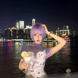 Load image into Gallery viewer, Japanese purple white temperament high-level wig women's short hair two-dimensional COS warped head y2k whole wig