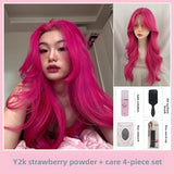 Load image into Gallery viewer, Rose pink purple gothic medium lolita Japanese ancient long straight hair subculture two-dimensional trendy whole wig