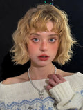 Load image into Gallery viewer, Japanese doll doll short curly hair cos dopamine fluffy Qi bangs golden brown short hair whole wig cover