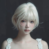 Load image into Gallery viewer, Short hair wig female full head cover Korean daily Japanese platinum natural age reduction whole top slightly warped wendy head