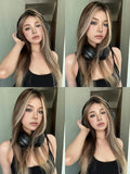 Load image into Gallery viewer, Princess Kuku [Meigao ABC] new small lace American Asian wind gray gold highlight dyed long straight hair wig
