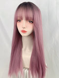Load image into Gallery viewer, Girls long straight hair summer smoke pink Lolita Lolita round face natural air bangs sweet and spicy wind