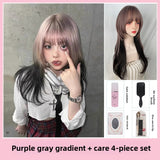 Load image into Gallery viewer, Blue highlights green highlights wig subculture y2k full headgear female pop top dye daily color Internet celebrity long straight hair