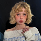 Load image into Gallery viewer, Japanese doll doll short curly hair cos dopamine fluffy Qi bangs golden brown short hair whole wig cover
