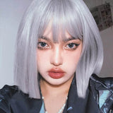 Load image into Gallery viewer, Handsome silver gray wig short hair female Bobo head student Lolita Harajuku Internet celebrity smoke gray granny gray natural