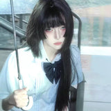 Load image into Gallery viewer, Princess Cut Wig Black Long Straight Jellyfish Head Lolita Ji Hair Full Headgear Female Qi Bangs COS Daily Japanese