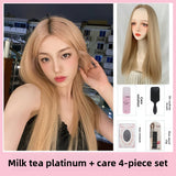 Load image into Gallery viewer, Internet celebrity wig women summer long straight hair Korean fashion rose with the same medium milk tea platinum medium long hair full headgear