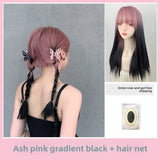 Load image into Gallery viewer, Girls long straight hair summer smoke pink Lolita Lolita round face natural air bangs sweet and spicy wind