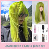 Load image into Gallery viewer, Lizard green wig female long hair full headgear long straight hair fluorescent green sub-y2k long straight hair lolita color jk