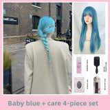 Load image into Gallery viewer, Internet celebrities with long straight hair wig female summer natural full headgear blue fashion simulation sweet versatile full headgear
