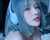 Load image into Gallery viewer, Wig female short hair blue white bob hair round face trim age reduction natural girl medium short hair full head cover