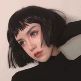Load image into Gallery viewer, Wig female short straight hair killer not too cold same style natural black Internet celebrity personality handsome bobo full headgear short hair