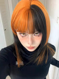 Load image into Gallery viewer, Halloween wig female dirty orange highlights collarbone hair y2k subculture Qi bangs layered short straight hair full head cover