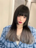 Load image into Gallery viewer, Daily princess cut wig female medium long hair jk wig antique cos female black long straight gradual change highlights full headgear