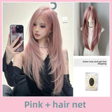 Load image into Gallery viewer, Pink wig female long straight hair y2k hottie full hood lolita lolita cos universal medium high level jk