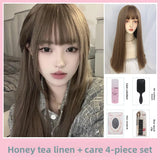 Load image into Gallery viewer, Wig live streaming host girl group Lisa same sweet cute light white gold natural realistic long straight hair wig