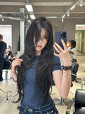 Load image into Gallery viewer, Korean super long high-level new wig black temperament medium long straight hair lolita women's full headgear extended version