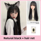 Load image into Gallery viewer, Wig long hair summer comics bangs black long straight Internet celebrity Qi bangs natural sweet jk full headgear