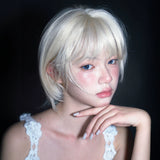 Load image into Gallery viewer, Short hair wig female full head cover Korean daily Japanese platinum natural age reduction whole top slightly warped wendy head