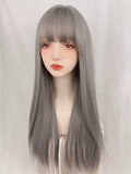 Load image into Gallery viewer, Live streaming host fog gray wig female Internet celebrity long straight hair daily lolita Japanese full head type vitality sweet cute
