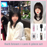 Load image into Gallery viewer, Black wig female long hair new layered long straight hair round face lolita natural JK cute Shaoluo full headgear