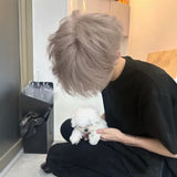 Load image into Gallery viewer, Short hair wig boys Korean version differential broken cover natural daily milk tea gray simulation hair breathable light full headgear type