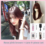 Load image into Gallery viewer, Autumn and winter white hair color pink brown wig female long hair Internet celebrity lolita daily jk broken bangs full headgear medium long hair