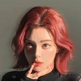 Load image into Gallery viewer, Japanese and Korean wig women's short hair Lolita medium point red girl group slightly warped hair daily wavy short curly hair full headgear