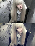Load image into Gallery viewer, Gray wig female long straight hair Internet celebrity lolita trim jk girl natural full headgear bangs realistic wig