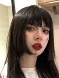 Load image into Gallery viewer, Korean Internet celebrity girl group JK Japanese wig Princess Hime cut black long straight hair realistic air bangs full head