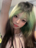 Load image into Gallery viewer, Green gradual change wig paris painting dye highlights women full head cover European and American long straight hair lolita
