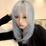 Load image into Gallery viewer, Wig female ice blue new clavicle hair y2k Internet celebrity subculture Qi bangs high level short straight hair full headgear