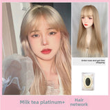Load image into Gallery viewer, Wig live streaming host girl group Lisa same sweet cute light white gold natural realistic long straight hair wig