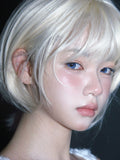 Load image into Gallery viewer, Short hair wig female full head cover Korean daily Japanese platinum natural age reduction whole top slightly warped wendy head