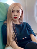 Load image into Gallery viewer, Internet celebrity wig women summer long straight hair Korean fashion rose with the same medium milk tea platinum medium long hair full headgear