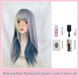 Load image into Gallery viewer, Blue highlights green highlights wig subculture y2k full headgear female pop top dye daily color Internet celebrity long straight hair