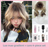Load image into Gallery viewer, Siamese cat wig female short hair subculture Paris painting dye black gold gradual change daily short curly hair wool roll full headgear