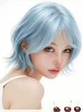 Load image into Gallery viewer, Japanese light blue short hair wig female outer warping layer Bobo head simulation scalp 2k Spice girl natural age reduction full head cover
