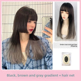 Load image into Gallery viewer, Daily princess cut wig female medium long hair jk wig antique cos female black long straight gradual change highlights full headgear