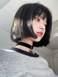 Load image into Gallery viewer, Korean wig female summer short hair bobo head natural black Qi bangs short straight hair tide Japanese women's group Internet celebrity jk hair cover