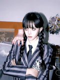 Load image into Gallery viewer, Black wig female long hair full hood halloween cos Wednesday Adams same braided long straight hair