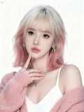 Load image into Gallery viewer, Wig Korean women high warping age-reducing short hair silver white gradual change pink natural daily Bobo head breathable full headgear